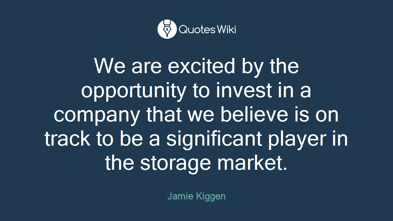 We are excited by the opportunity to invest in a company that we believe is on track to be a significant player in the storage market.