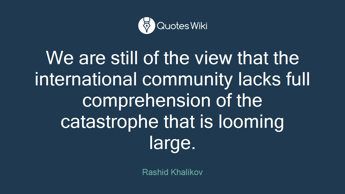 We are still of the view that the international community lacks full comprehension of the catastrophe that is looming large.