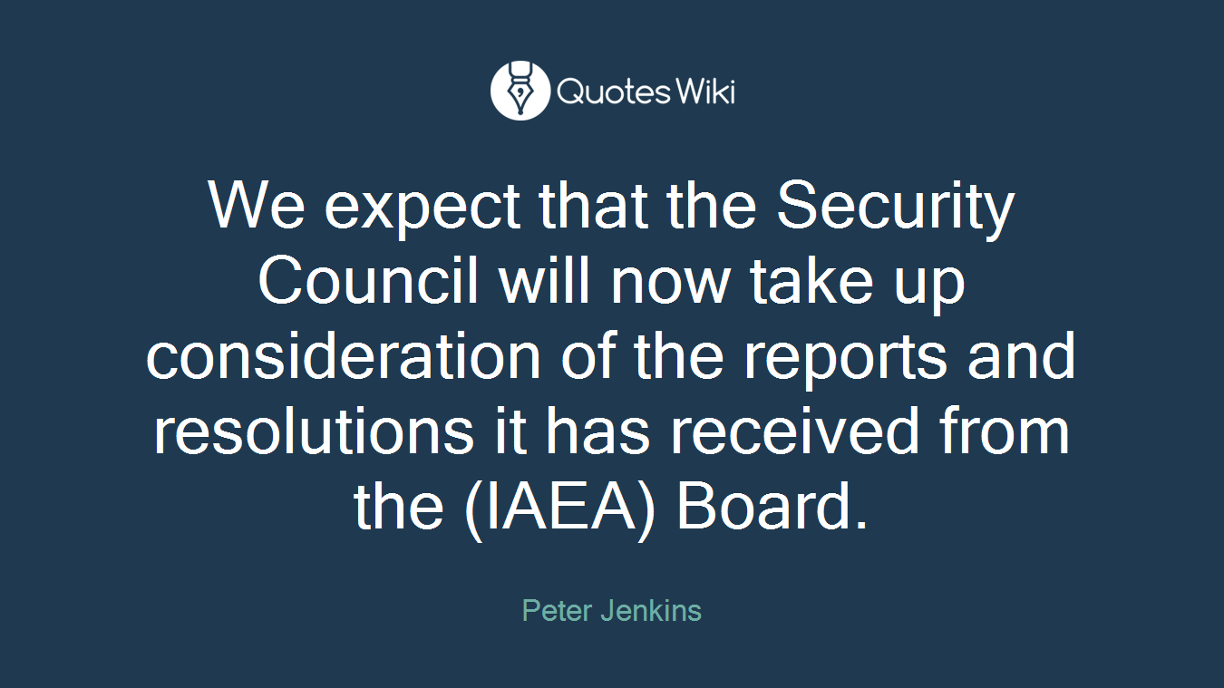 We expect that the Security Council will now take up consideration of the reports and resolutions it has received from the (IAEA) Board.