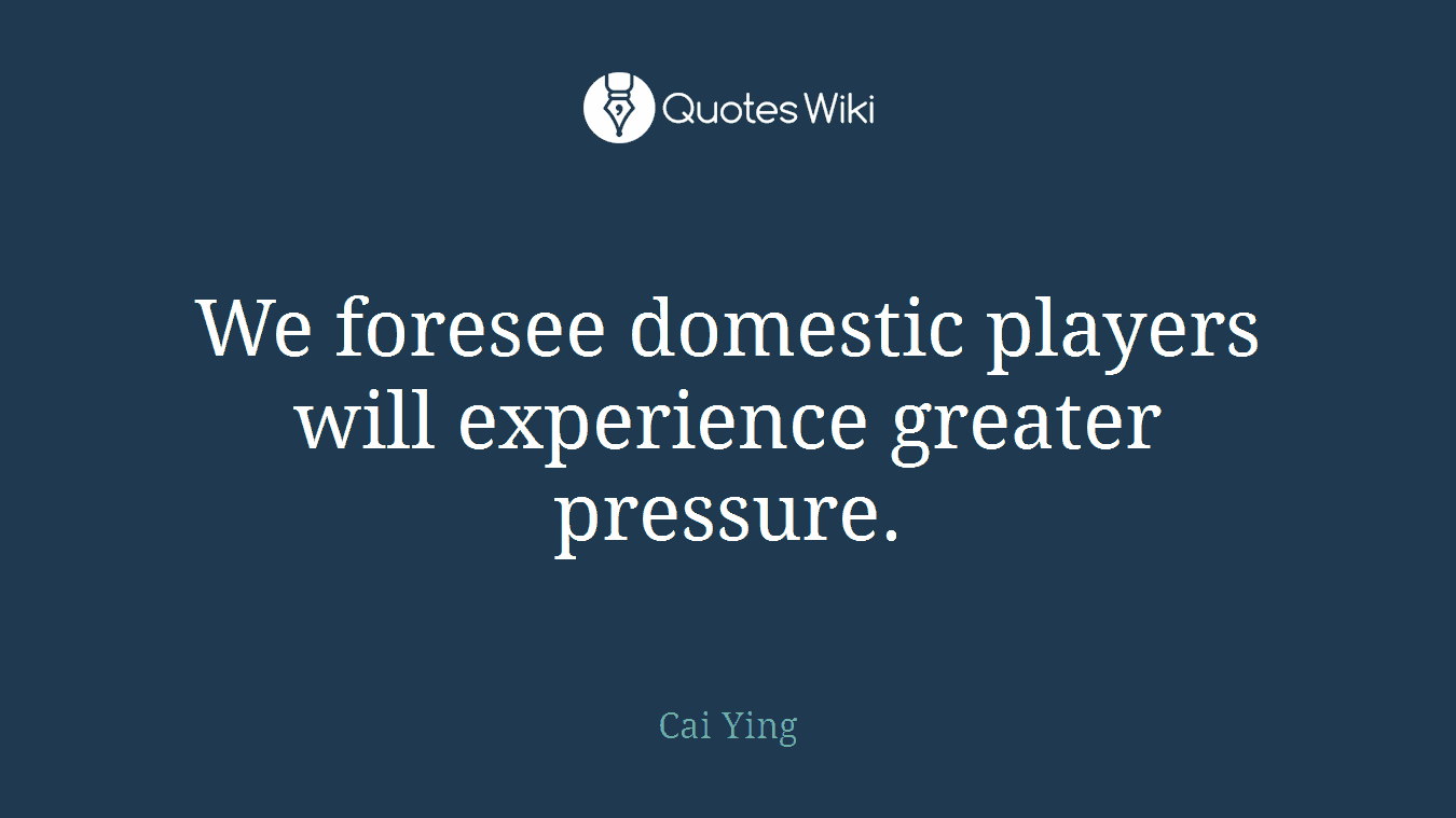 We foresee domestic players will experience greater pressure.