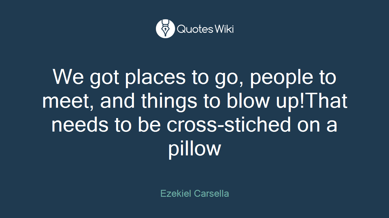 We got places to go, people to meet, and things to blow up!That needs to be cross-stiched on a pillow