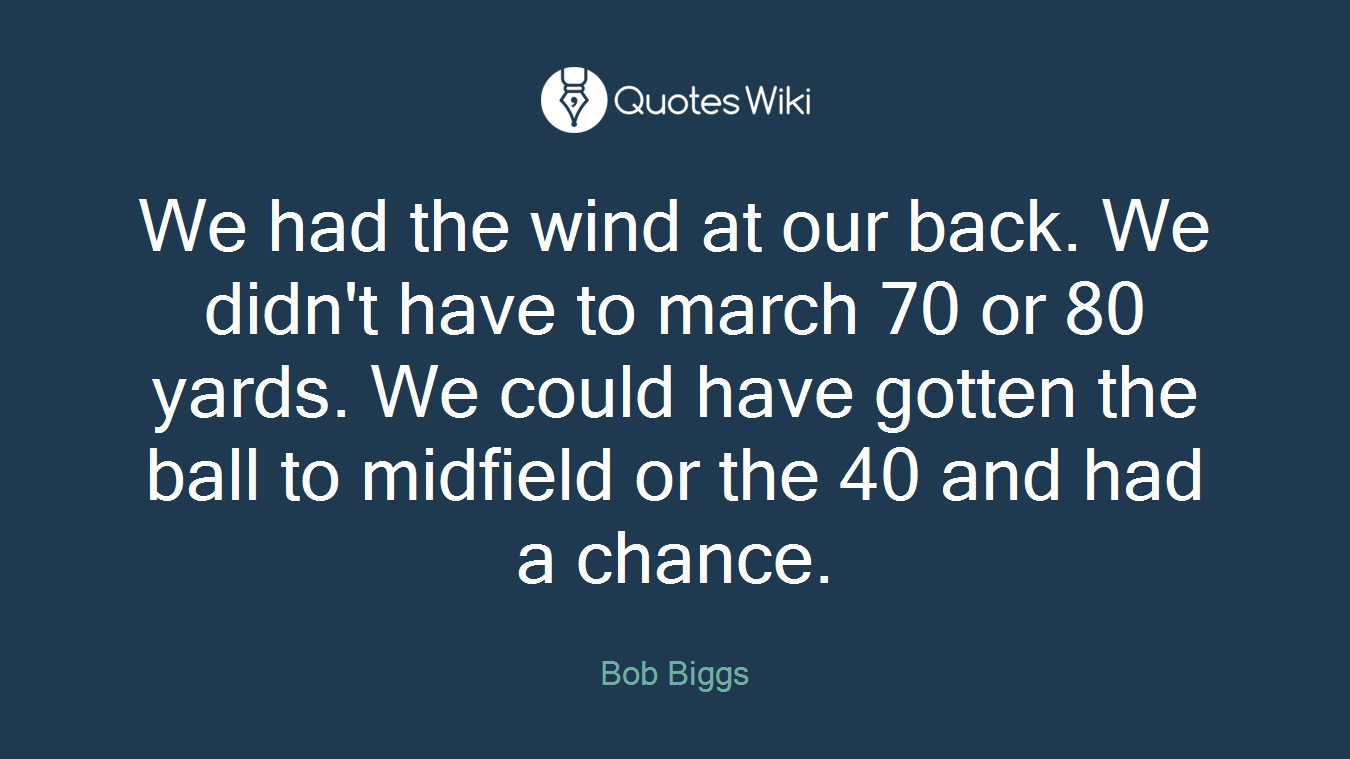 We had the wind at our back. We didn't have to march 70 or 80 yards. We could have gotten the ball to midfield or the 40 and had a chance.