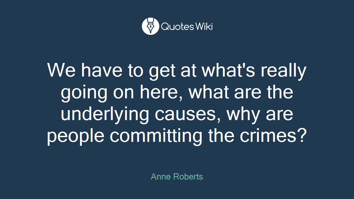 We have to get at what's really going on here, what are the underlying causes, why are people committing the crimes?
