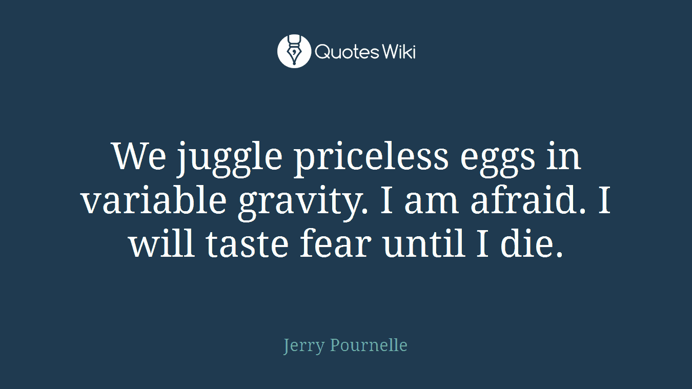 We juggle priceless eggs in variable gravity. I am afraid. I will taste fear until I die.
