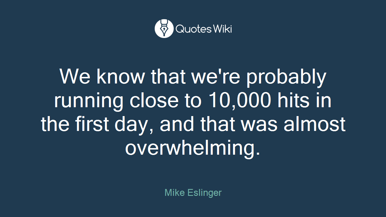 We know that we're probably running close to 10,000 hits in the first day, and that was almost overwhelming.