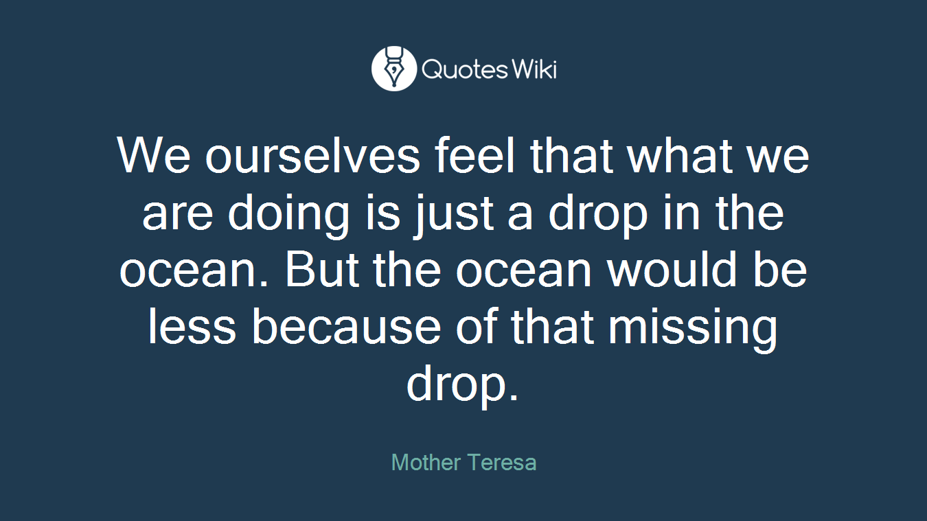 We ourselves feel that what we are doing is just a drop in the ocean. But the ocean would be less because of that missing drop.