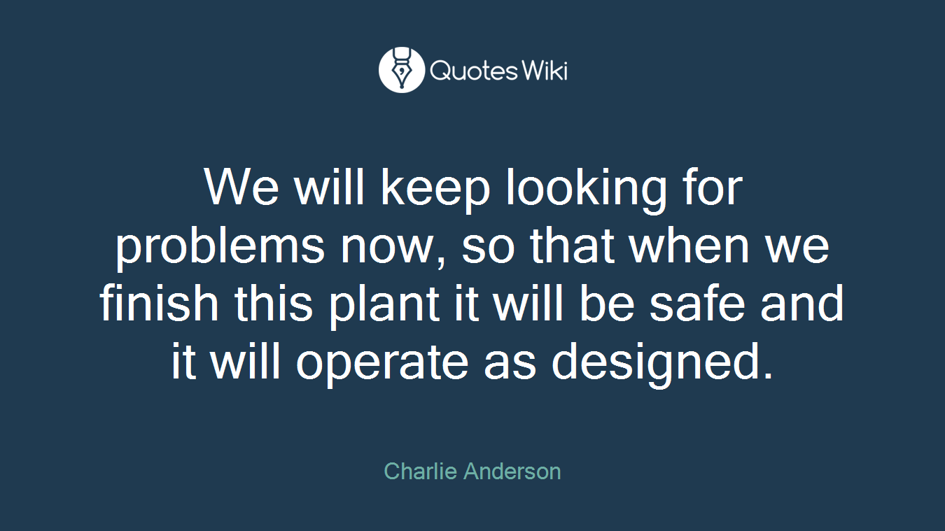 We will keep looking for problems now, so that when we finish this plant it will be safe and it will operate as designed.