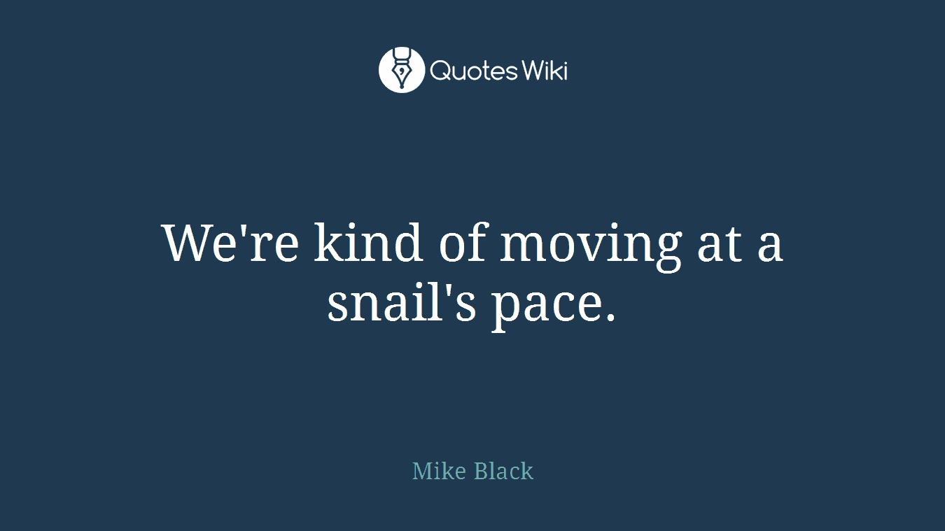 We're kind of moving at a snail's pace.