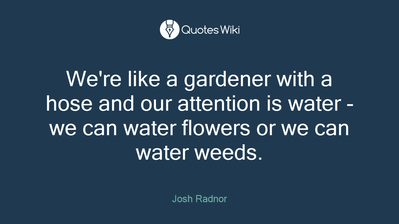 We're like a gardener with a hose and our attention is water - we can water flowers or we can water weeds.