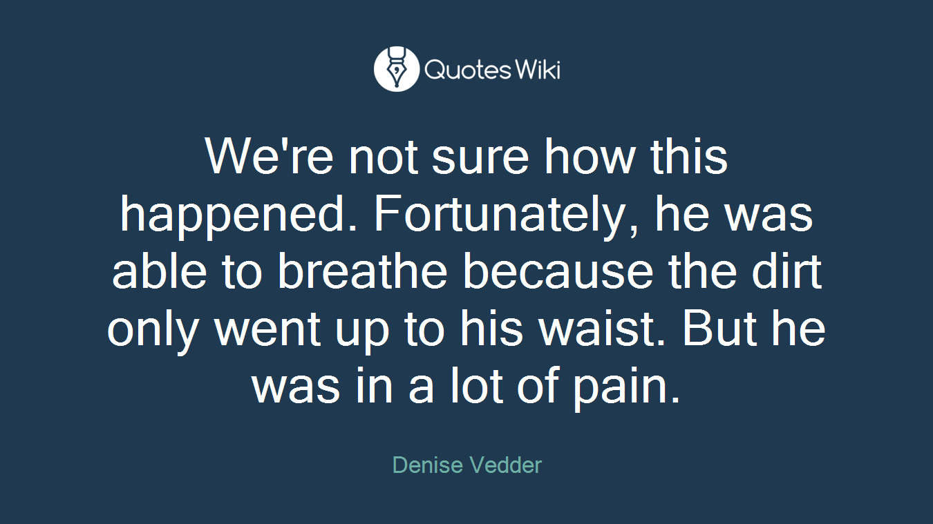 We're not sure how this happened. Fortunately, he was able to breathe because the dirt only went up to his waist. But he was in a lot of pain.