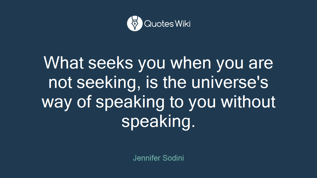 What seeks you when you are not seeking, is the universe's way of speaking to you without speaking.