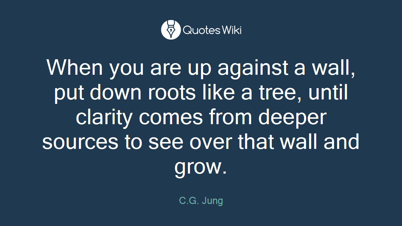 When you are up against a wall, put down roots like a tree, until clarity comes from deeper sources to see over that wall and grow.