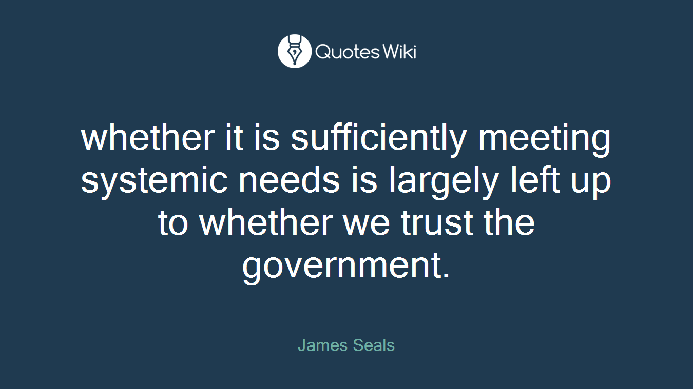 whether it is sufficiently meeting systemic needs is largely left up to whether we trust the government.