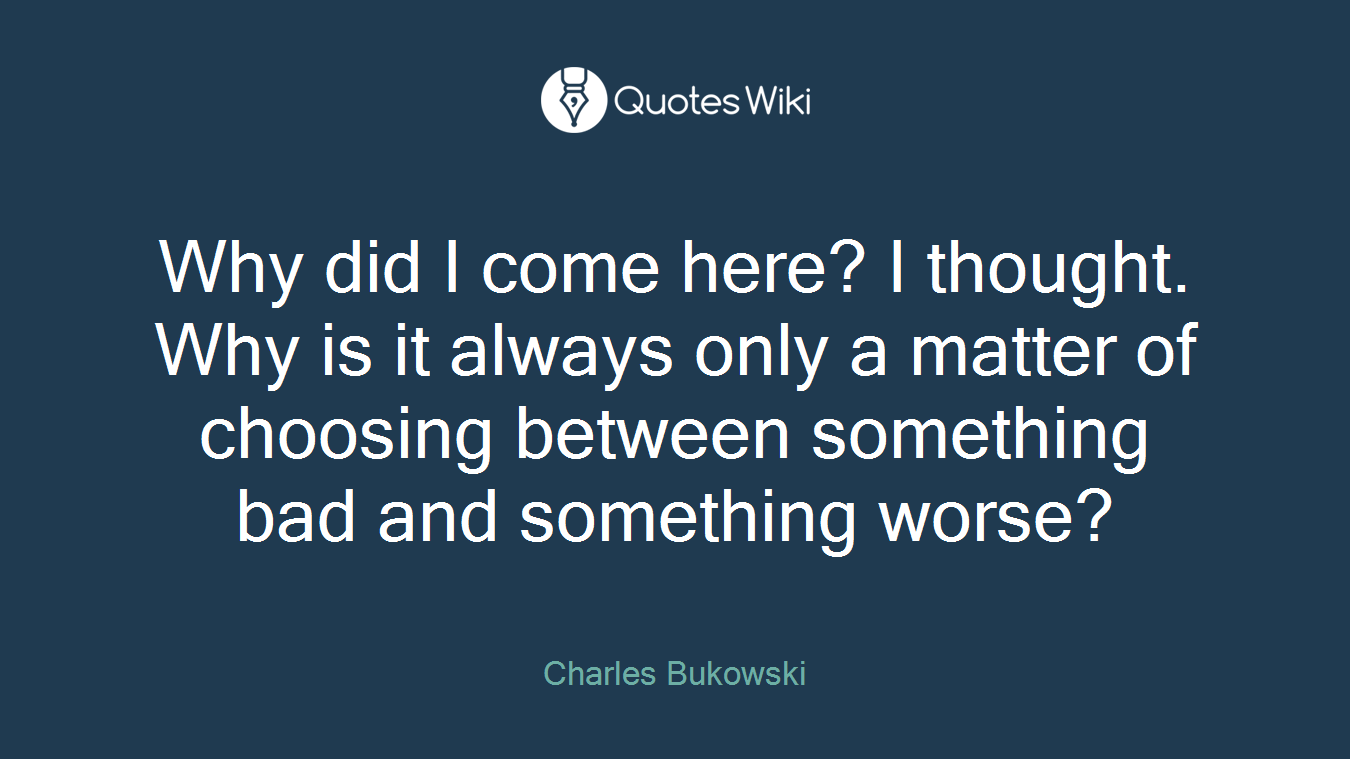Why did I come here? I thought. Why is it always only a matter of choosing between something bad and something worse?