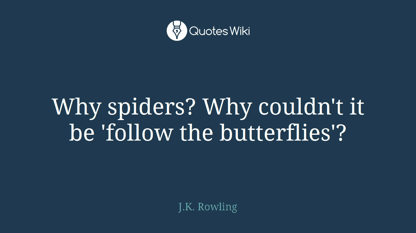 Why spiders? Why couldn't it be 'follow the butterflies'?