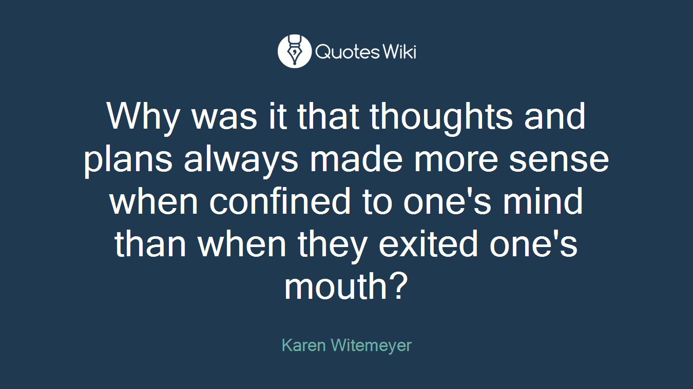 Why was it that thoughts and plans always made more sense when confined to one's mind than when they exited one's mouth?