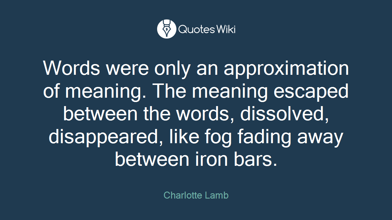 Words were only an approximation of meaning. The meaning escaped between the words, dissolved, disappeared, like fog fading away between iron bars.