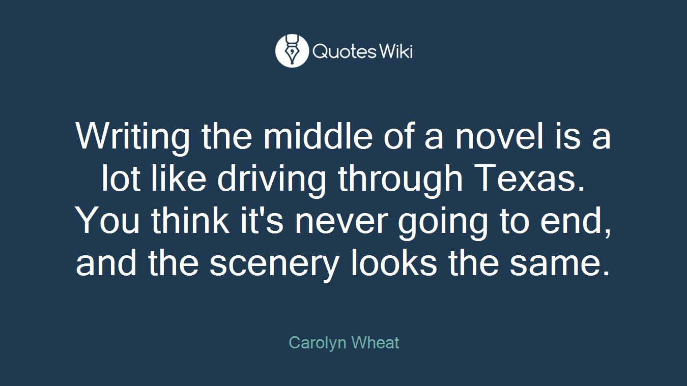 Writing the middle of a novel is a lot like driving through Texas. You think it's never going to end, and the scenery looks the same.