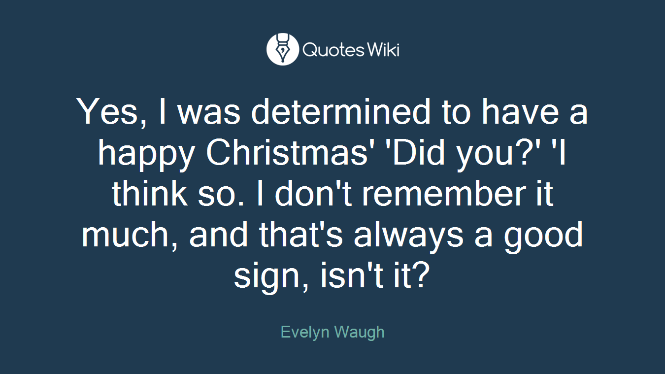 Yes, I was determined to have a happy Christmas' 'Did you?' 'I think so. I don't remember it much, and that's always a good sign, isn't it?