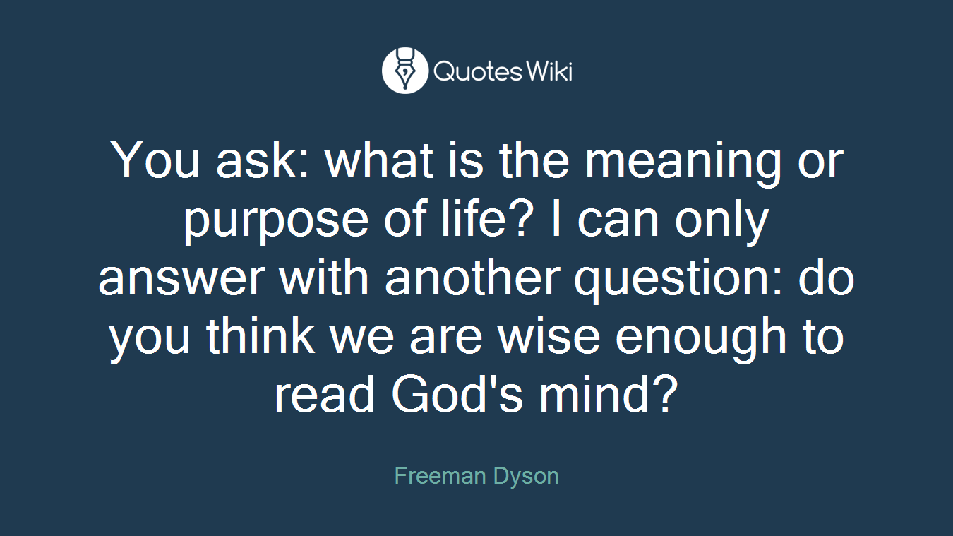 You ask: what is the meaning or purpose of life? I can only answer with another question: do you think we are wise enough to read God's mind?