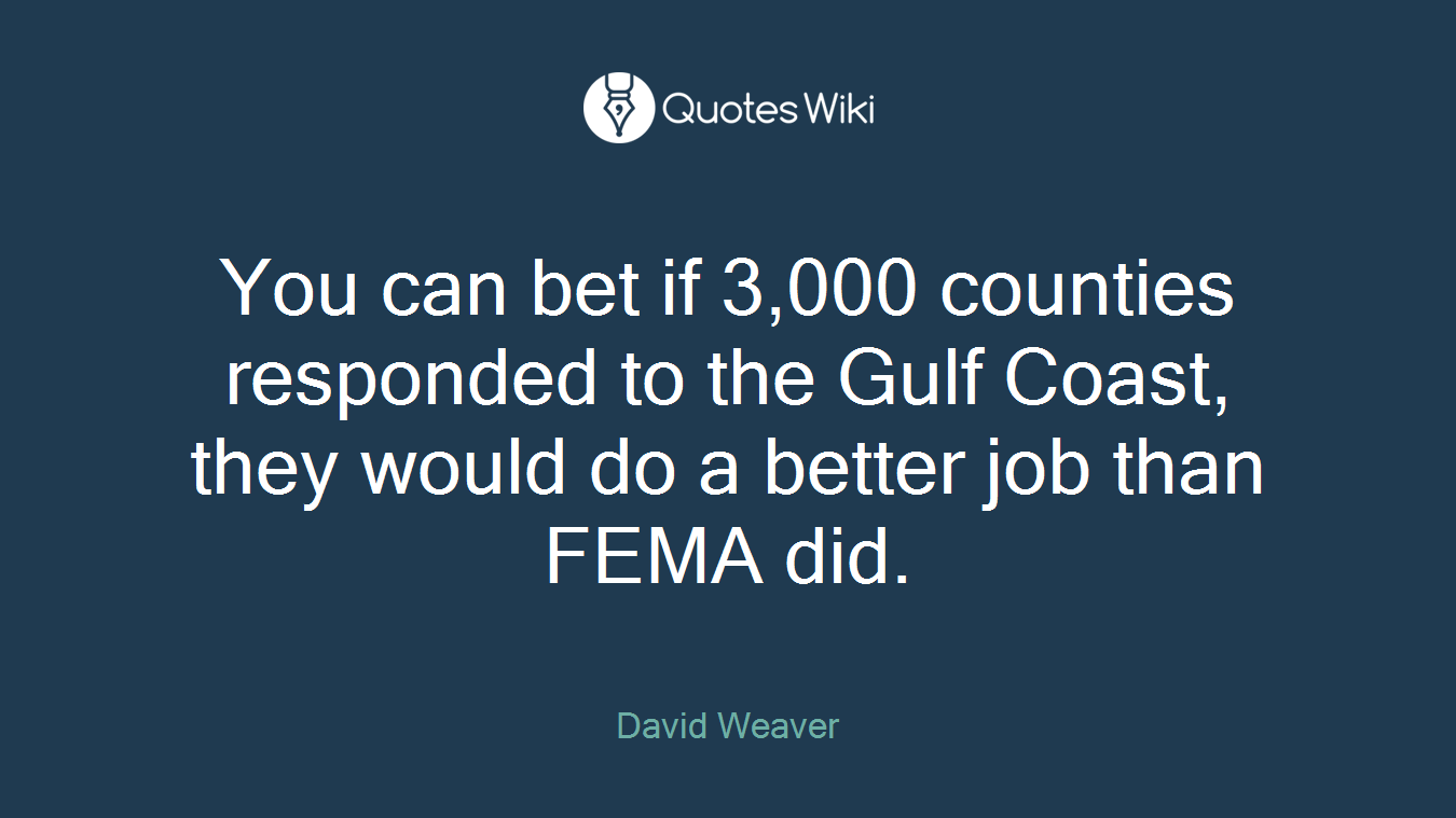 You can bet if 3,000 counties responded to the Gulf Coast, they would do a better job than FEMA did.