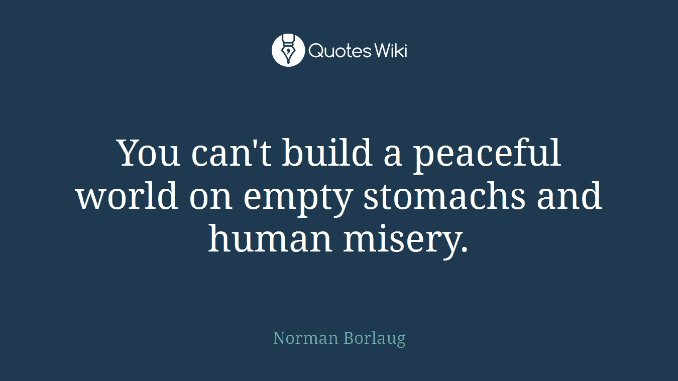 You can't build a peaceful world on empty stomachs and human misery.