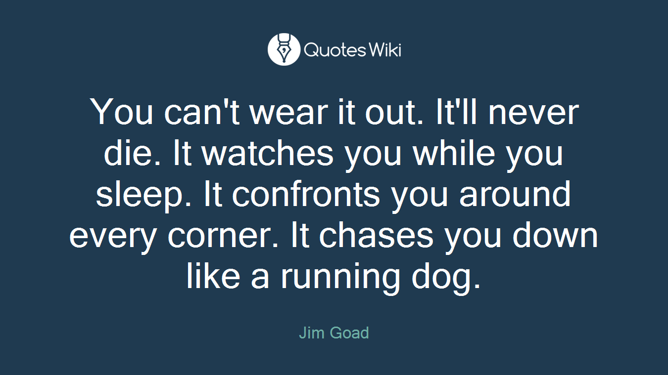 You can't wear it out. It'll never die. It watches you while you sleep. It confronts you around every corner. It chases you down like a running dog.