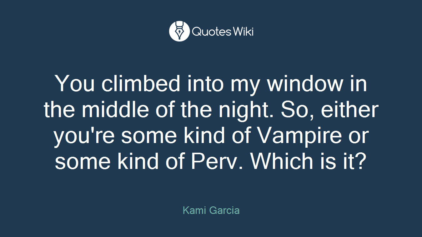 You climbed into my window in the middle of the night. So, either you're some kind of Vampire or some kind of Perv. Which is it?