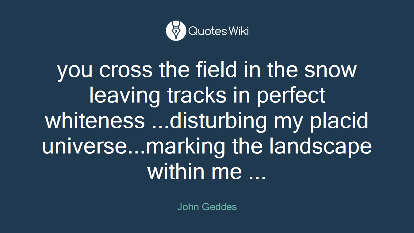 you cross the field in the snow leaving tracks in perfect whiteness ...disturbing my placid universe...marking the landscape within me ...