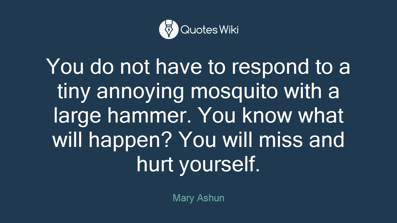 You do not have to respond to a tiny annoying mosquito with a large hammer. You know what will happen? You will miss and hurt yourself.