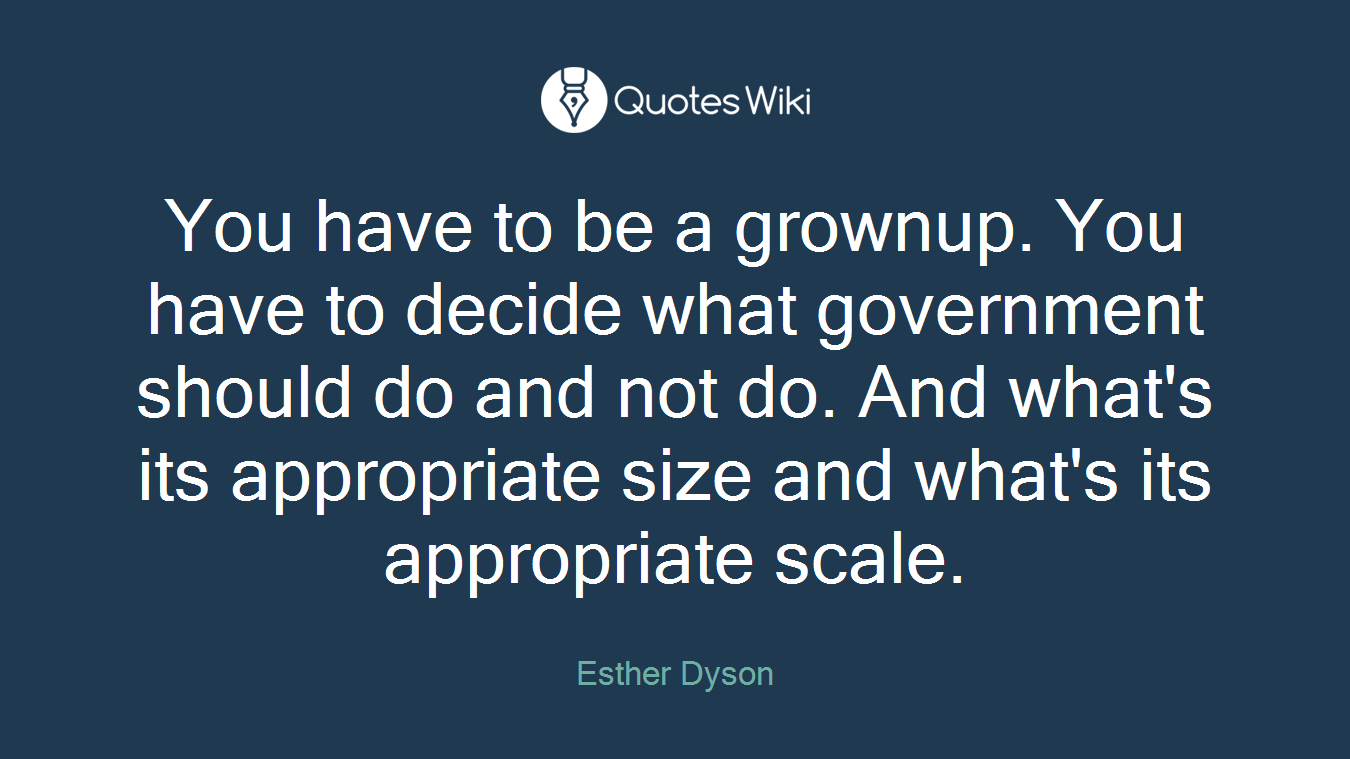 You have to be a grownup. You have to decide what government should do and not do. And what's its appropriate size and what's its appropriate scale.