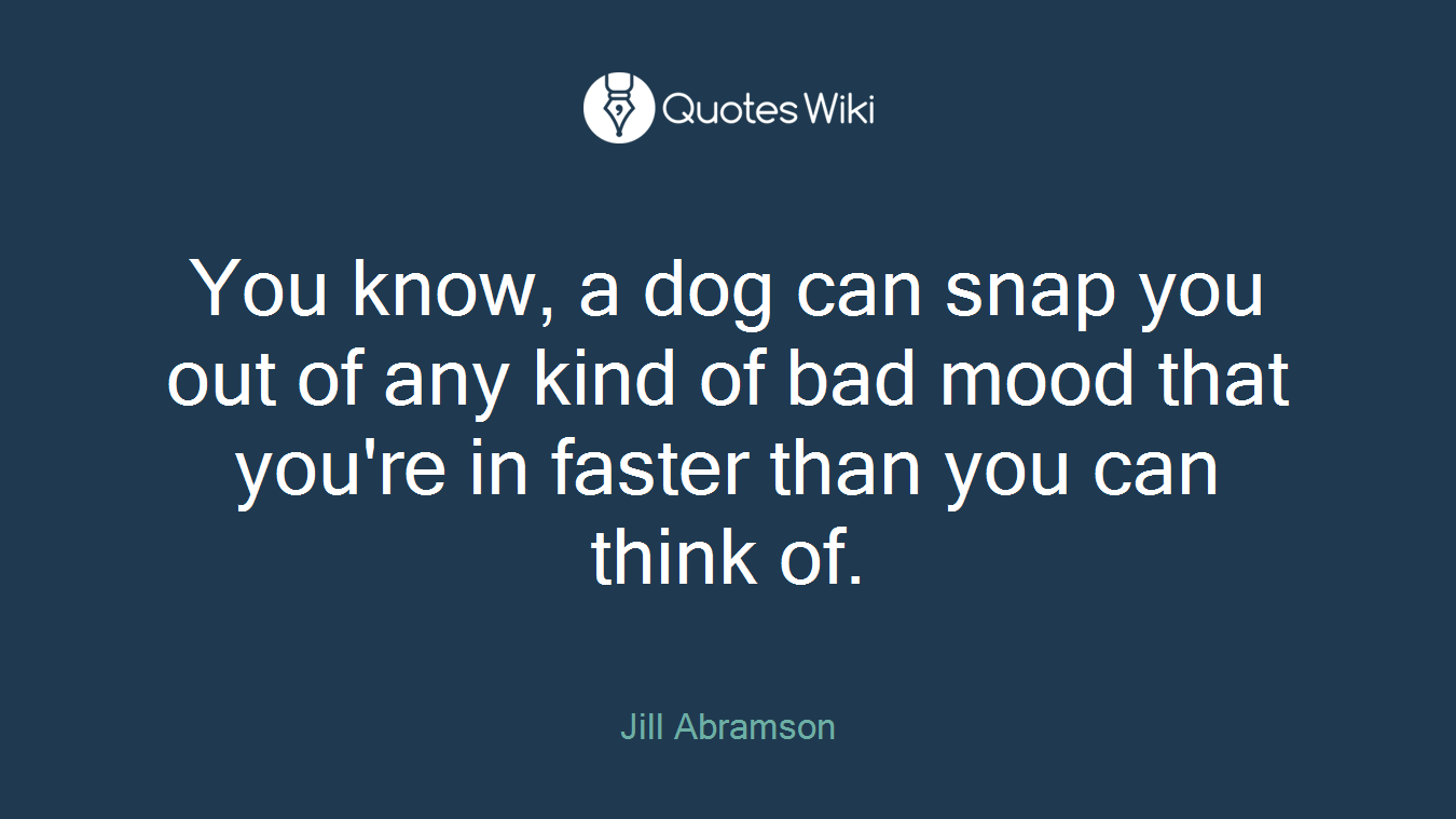You know, a dog can snap you out of any kind of bad mood that you're in faster than you can think of.