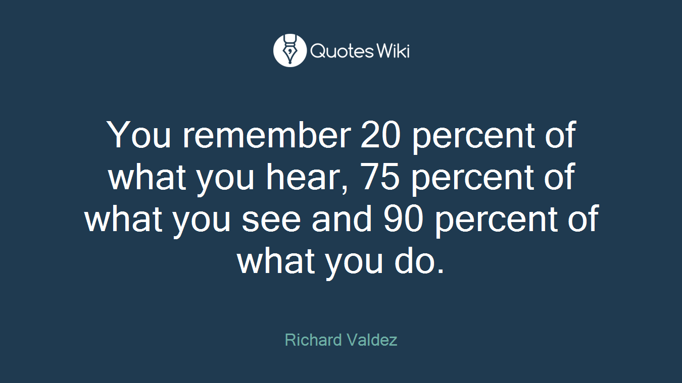 You remember 20 percent of what you hear, 75 percent of what you see and 90 percent of what you do.