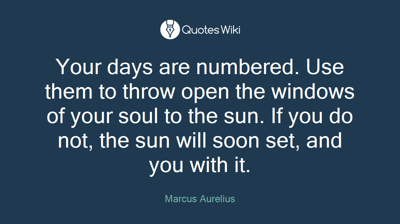 Your days are numbered. Use them to throw open the windows of your soul to the sun. If you do not, the sun will soon set, and you with it.