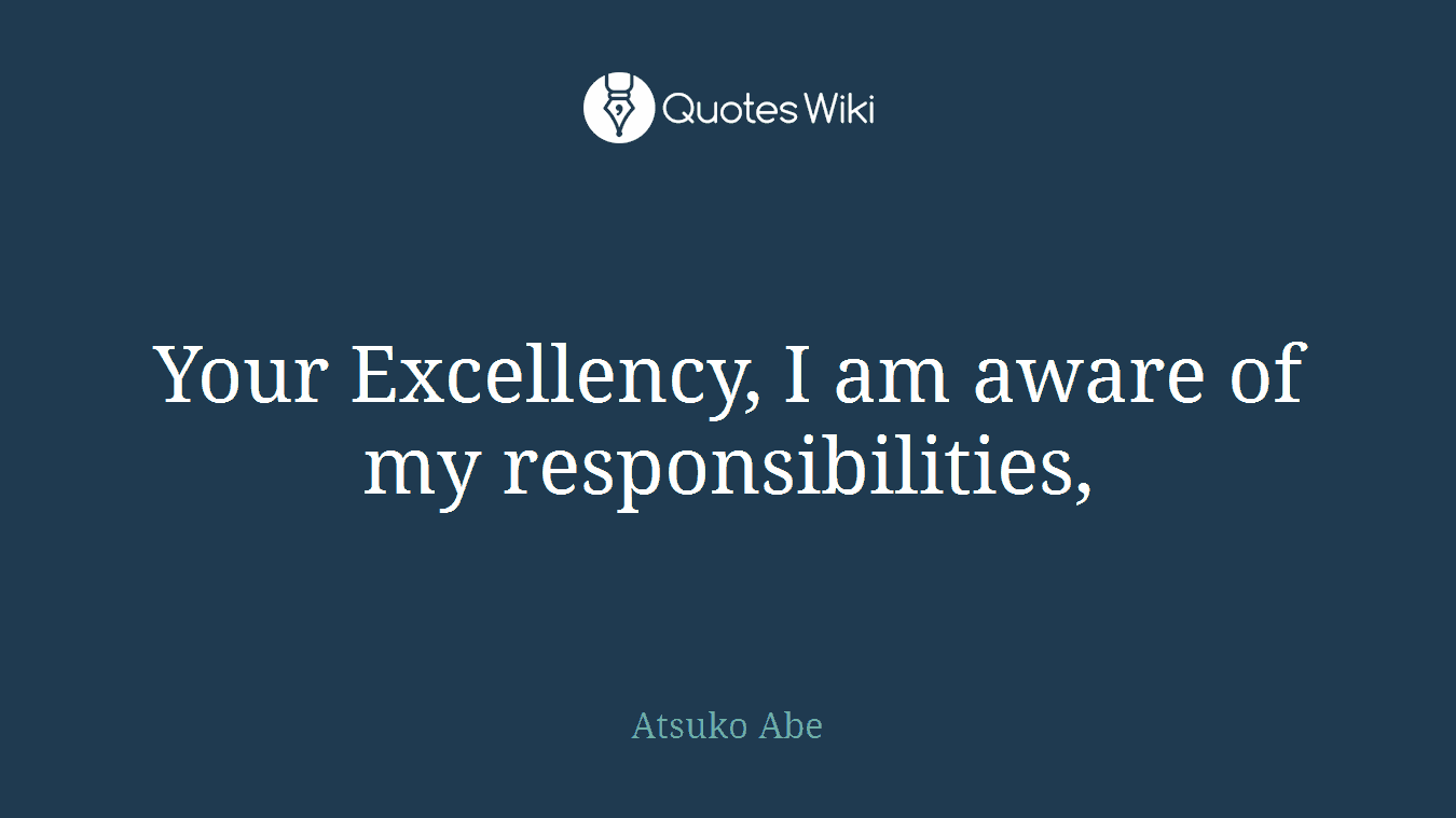 Your Excellency, I am aware of my responsibilities,