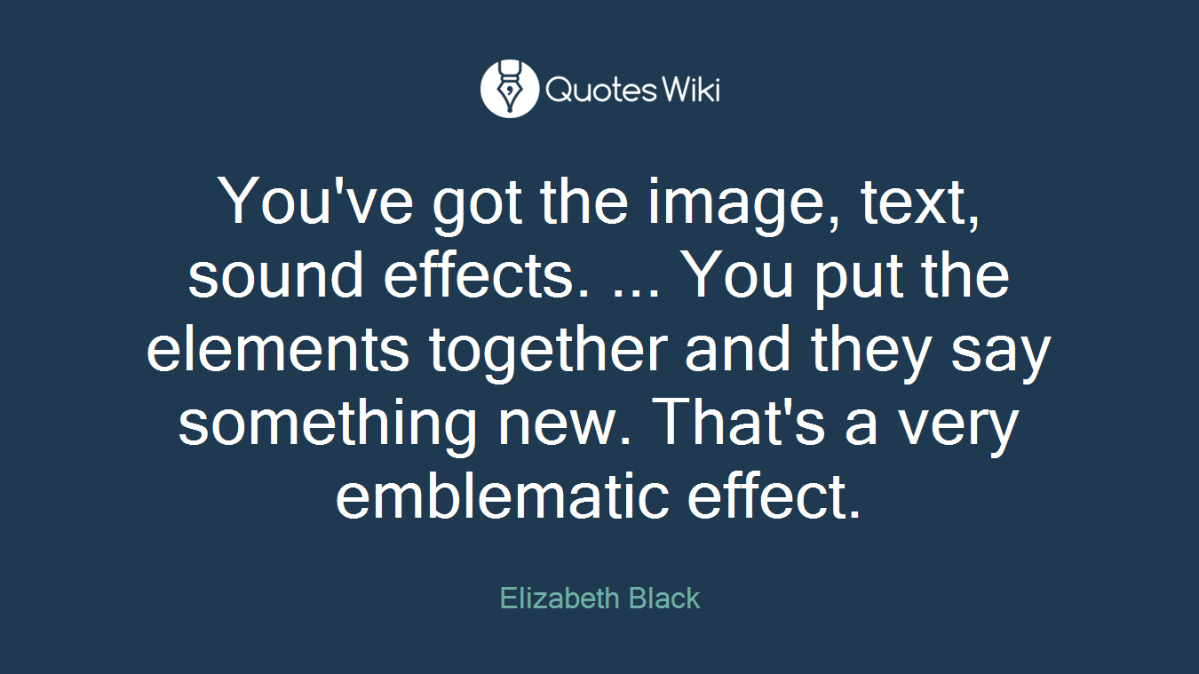 You've got the image, text, sound effects. ... You put the elements together and they say something new. That's a very emblematic effect.