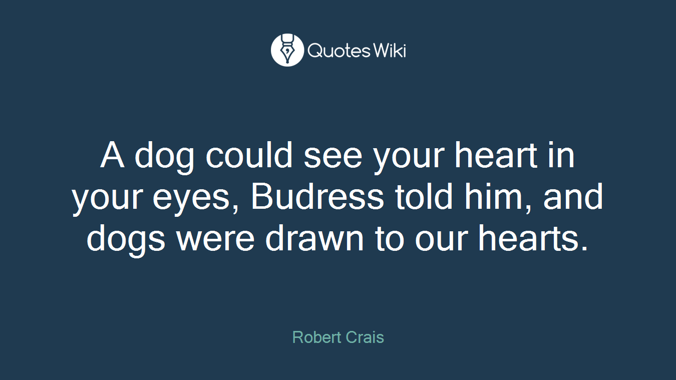 A dog could see your heart in your eyes, Budress told him, and dogs were drawn to our hearts.