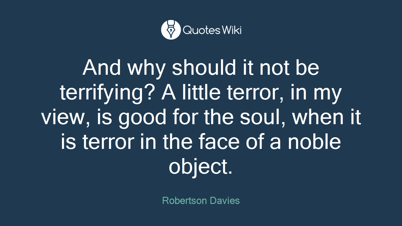 And why should it not be terrifying? A little terror, in my view, is good for the soul, when it is terror in the face of a noble object.