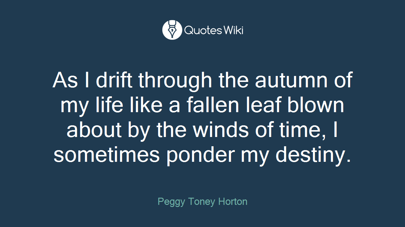As I drift through the autumn of my life like a fallen leaf blown about by the winds of time, I sometimes ponder my destiny.
