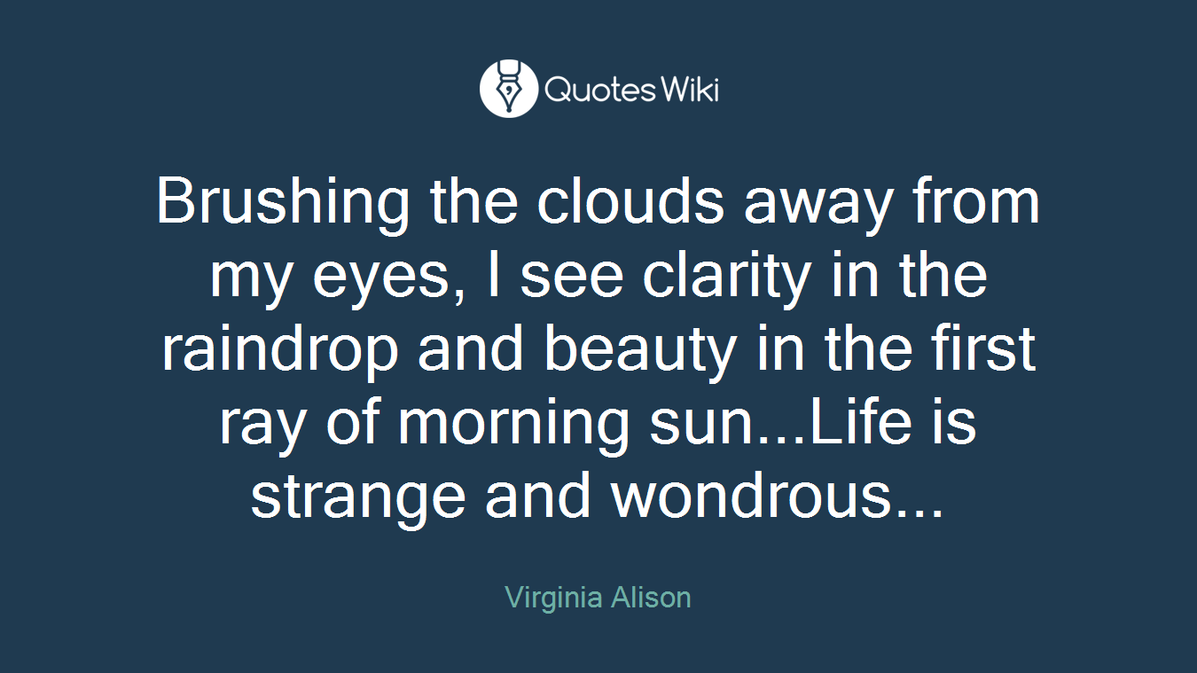 Brushing the clouds away from my eyes, I see clarity in the raindrop and beauty in the first ray of morning sun...Life is strange and wondrous...