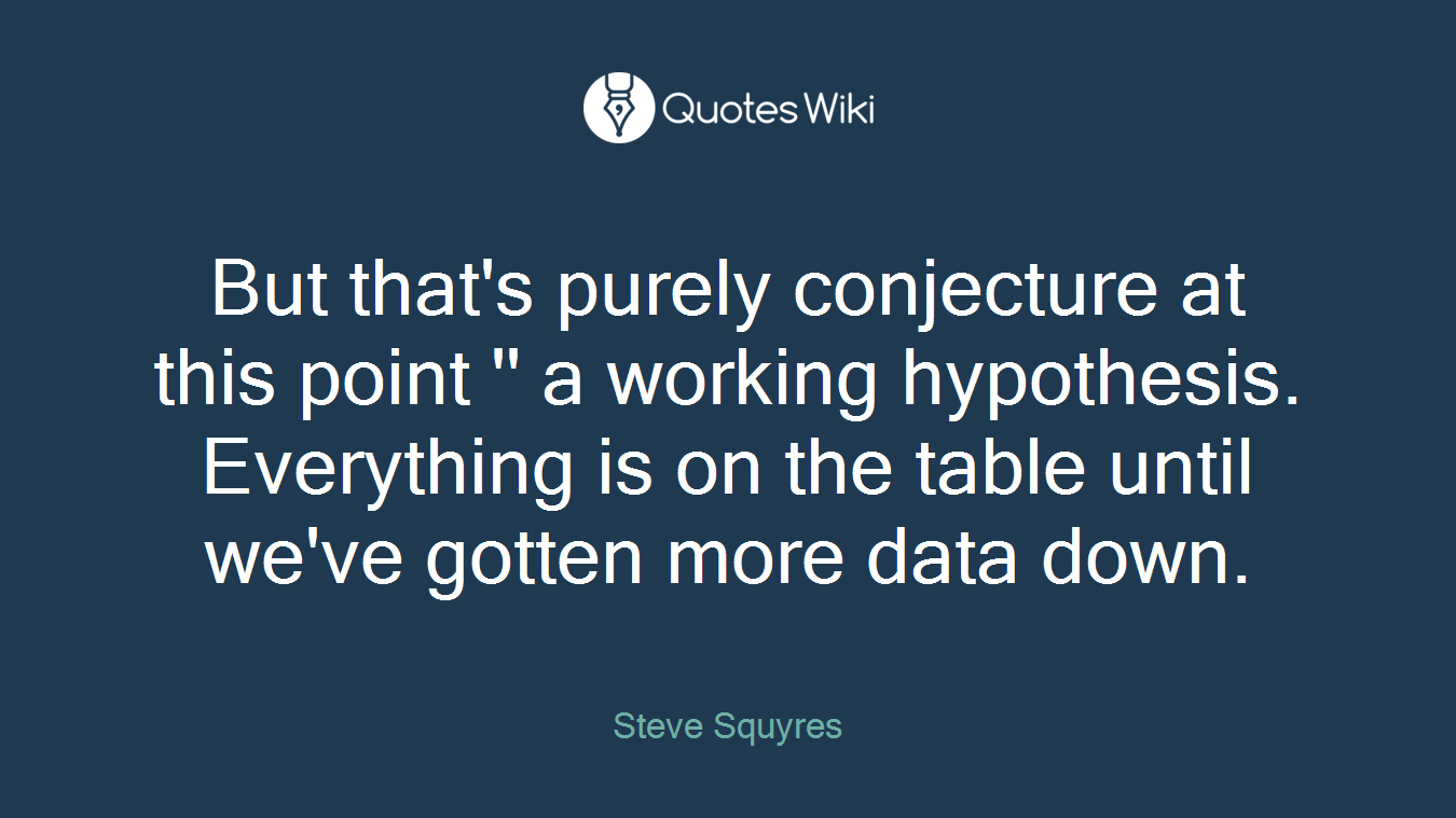 But that's purely conjecture at this point '' a working hypothesis. Everything is on the table until we've gotten more data down.