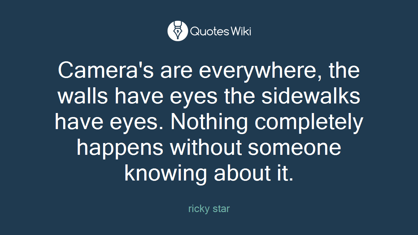Camera's are everywhere, the walls have eyes the sidewalks have eyes. Nothing completely happens without someone knowing about it.