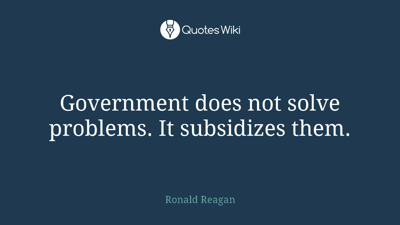 Government does not solve problems. It subsidizes them.