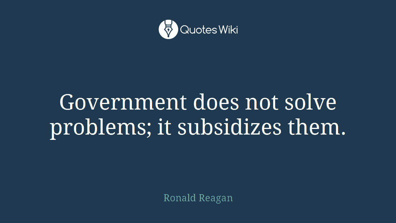 Government does not solve problems; it subsidizes them.