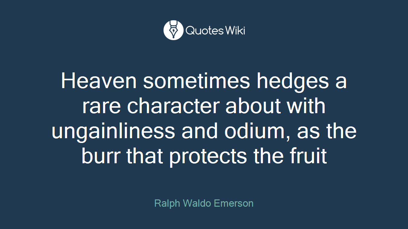 Heaven sometimes hedges a rare character about with ungainliness and odium, as the burr that protects the fruit