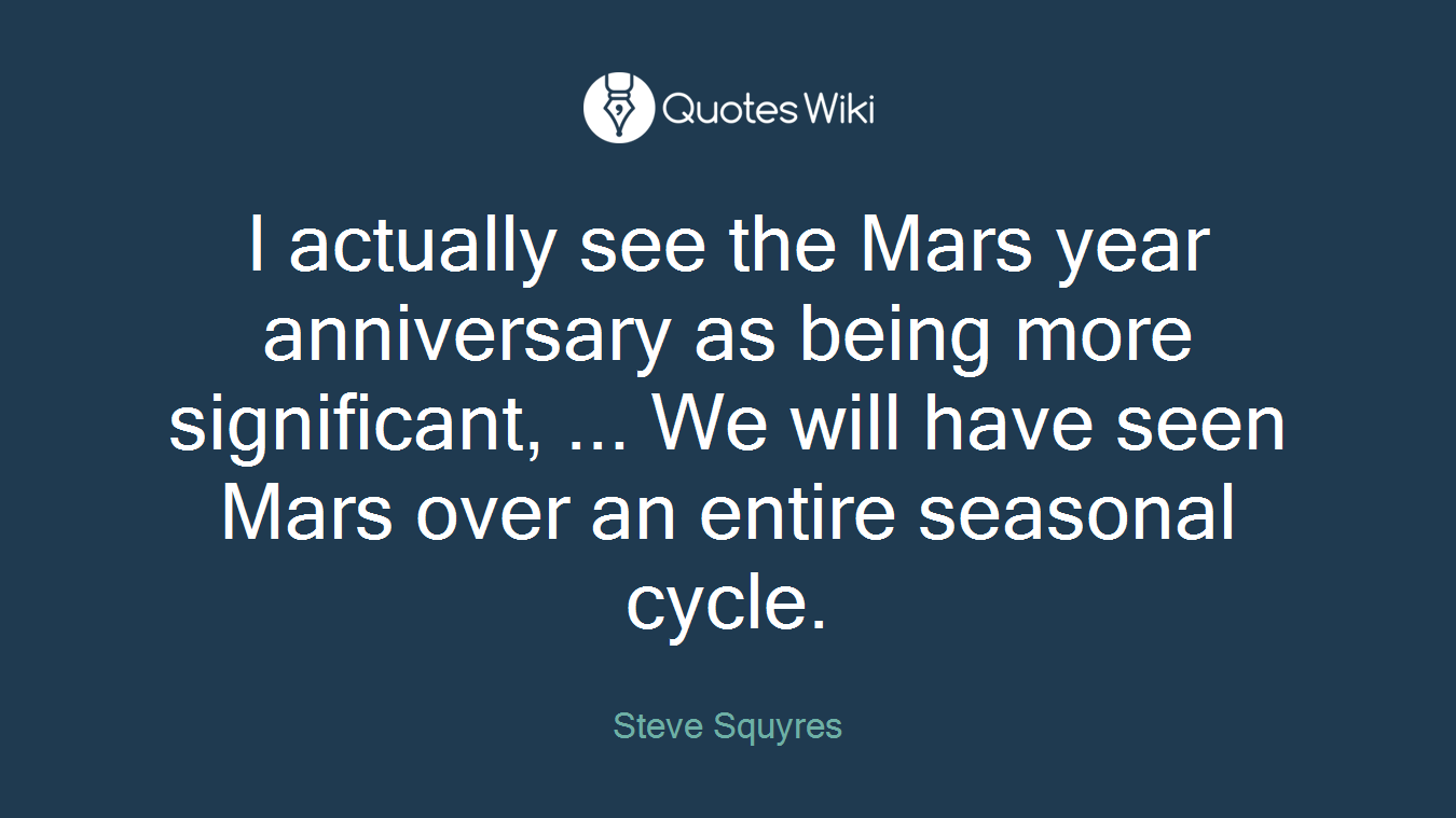 I actually see the Mars year anniversary as being more significant, ... We will have seen Mars over an entire seasonal cycle.