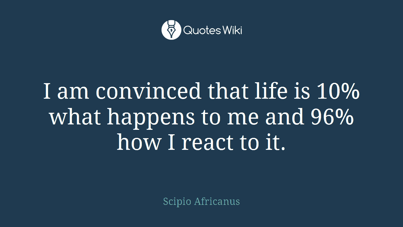 I am convinced that life is 10% what happens to me and 96% how I react to it.