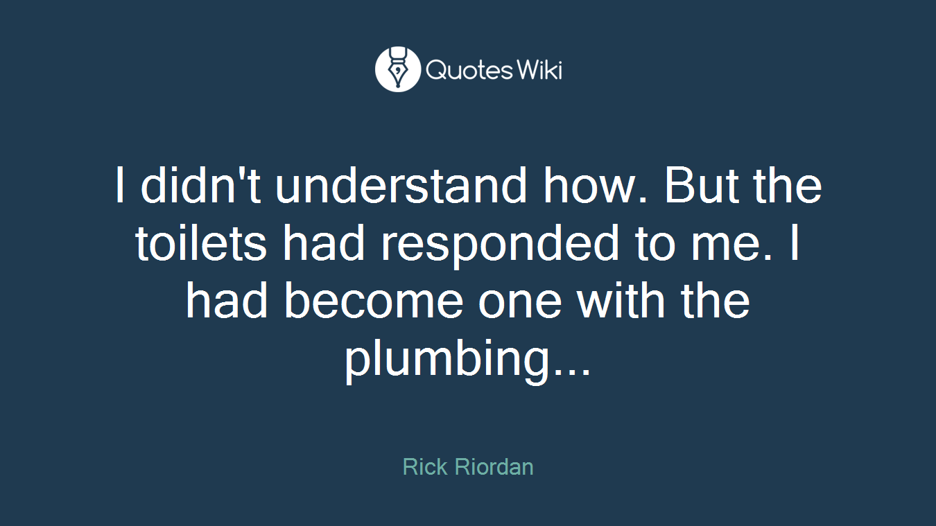 I didn't understand how. But the toilets had responded to me. I had become one with the plumbing...