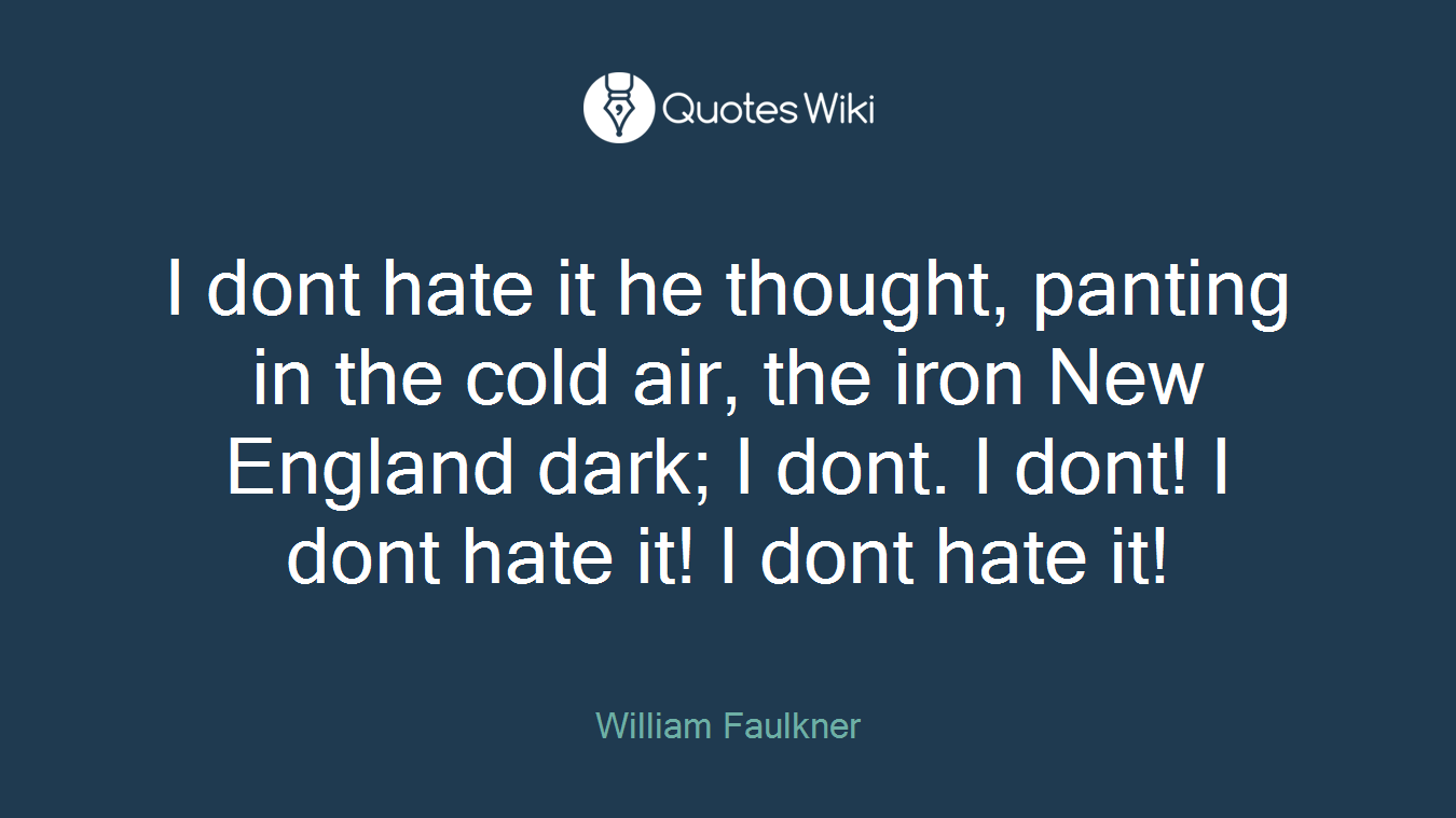 I dont hate it he thought, panting in the cold air, the iron New England dark; I dont. I dont! I dont hate it! I dont hate it!