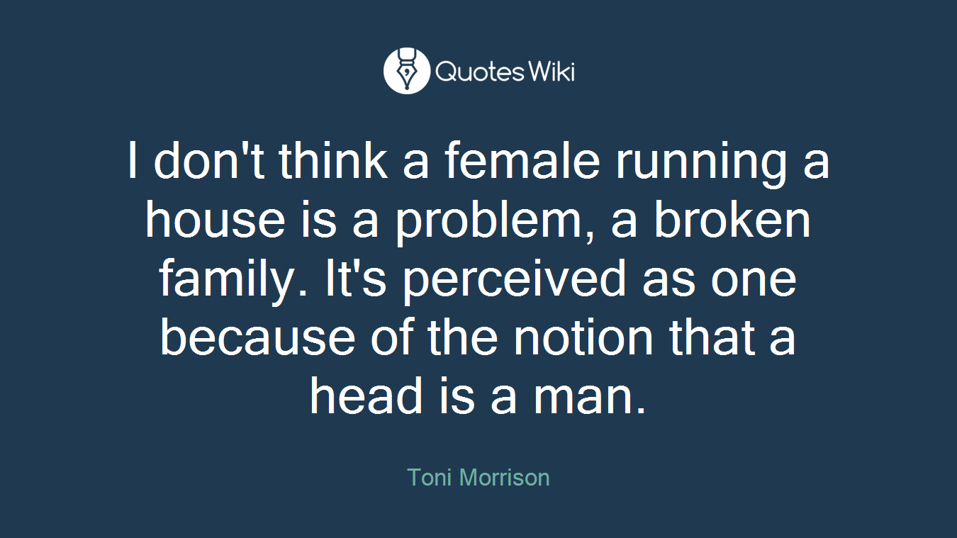 I don't think a female running a house is a problem, a broken family. It's perceived as one because of the notion that a head is a man.